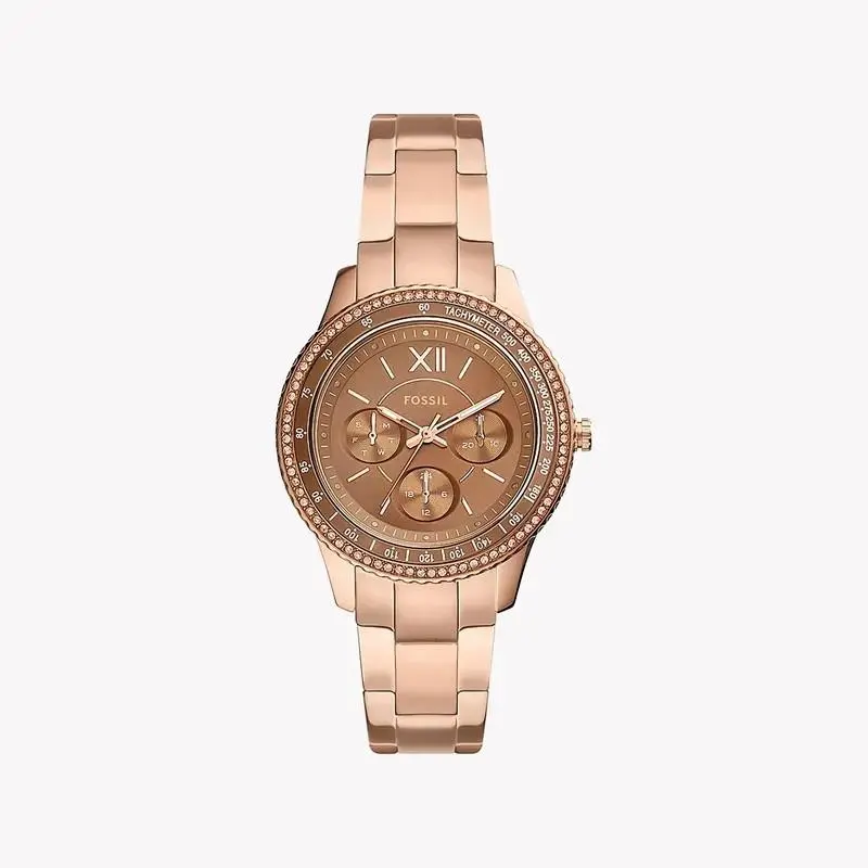 Stella Sport ES5109 Multifunction Rose Gold-tone Steel Brown Sunray Dial by Fossil