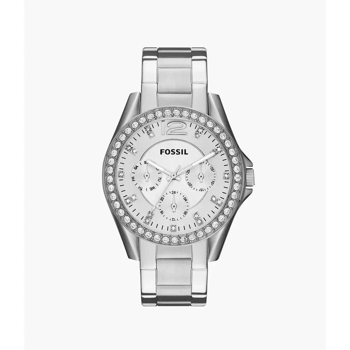 Riley Multifunction Watch ES3202 All Silver Stainless Steel Bracelet 38mm by Fossil