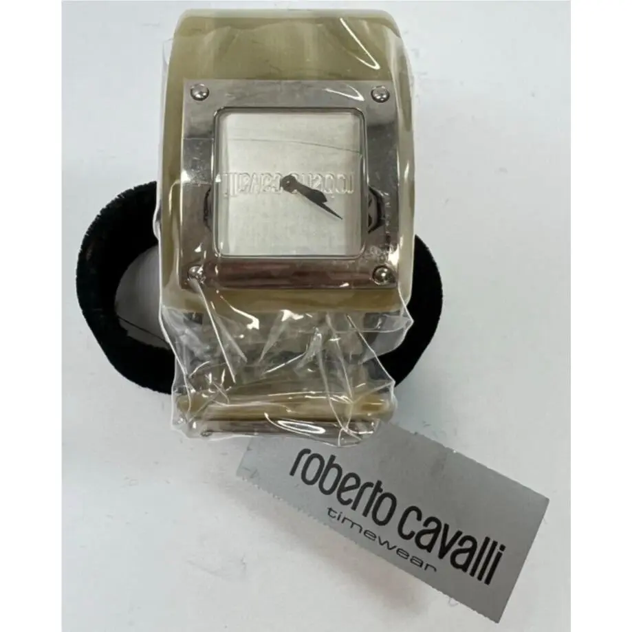 Green Resin Silver Tone Accent Cuff Bracelet Watch by Roberto Cavalli
