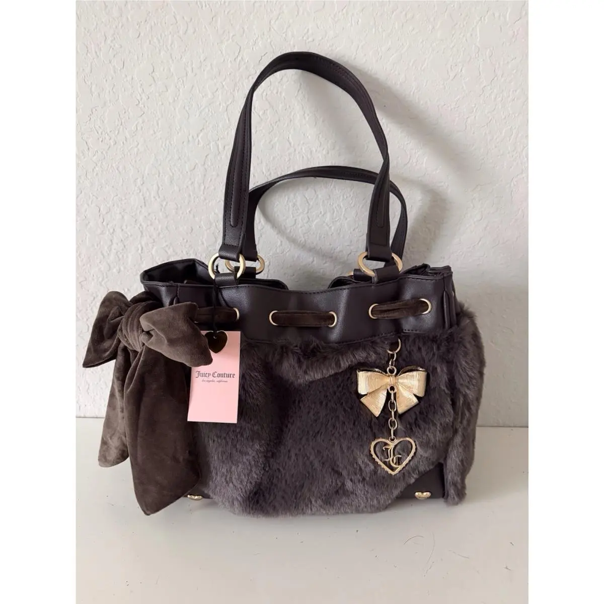 Soul Sister Daydreamer Tote Bag Fur W/bow Charm Chocolate by Juicy Couture