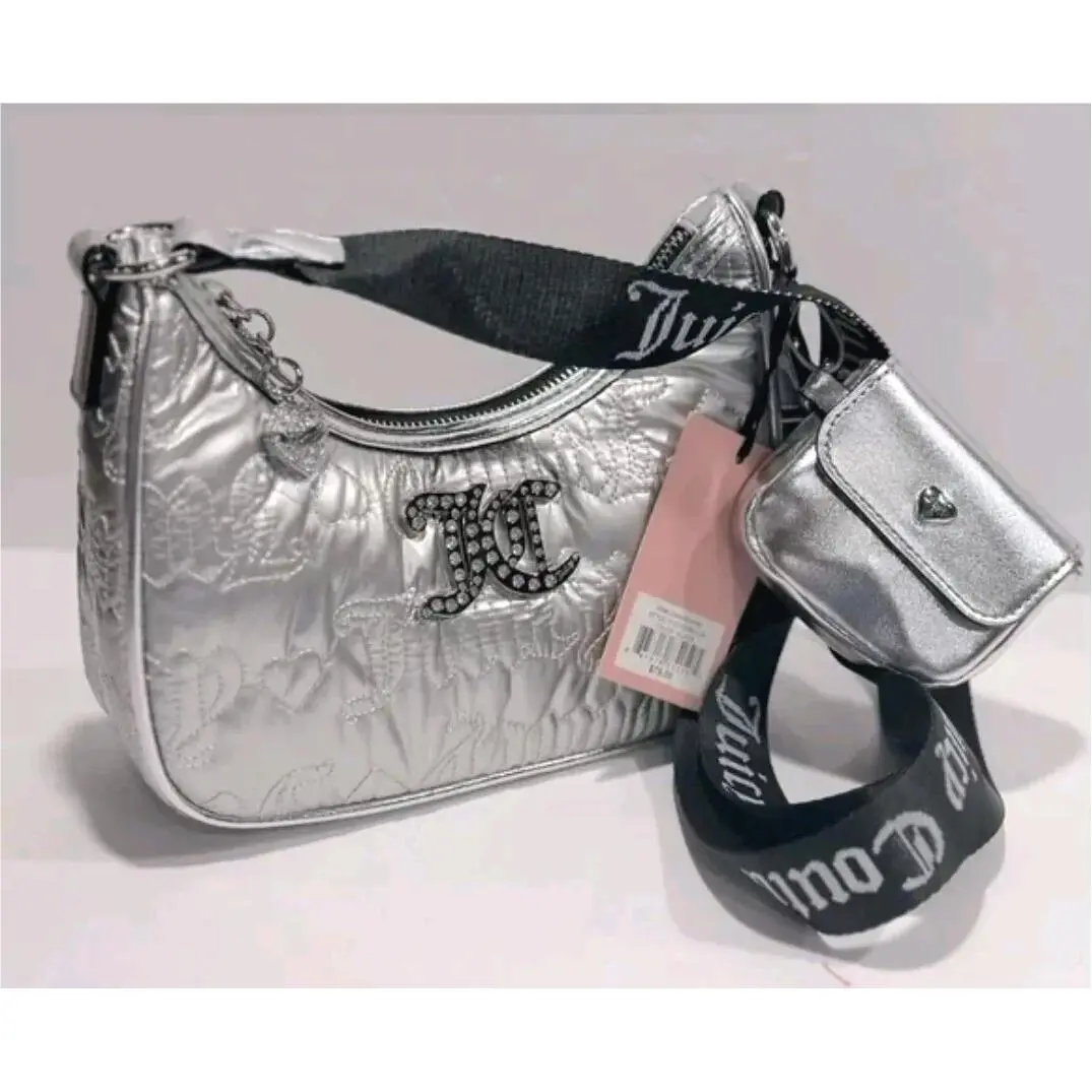 Metallic Silver Pink League Hobo Style Crossbody Bag by Juicy Couture
