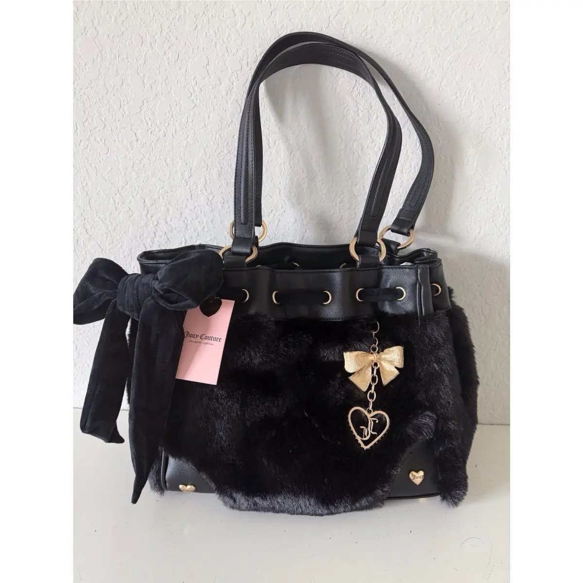 Soul Sister Black Daydreamer Tote Bag Fur W/bow Charm Logo by Juicy Couture