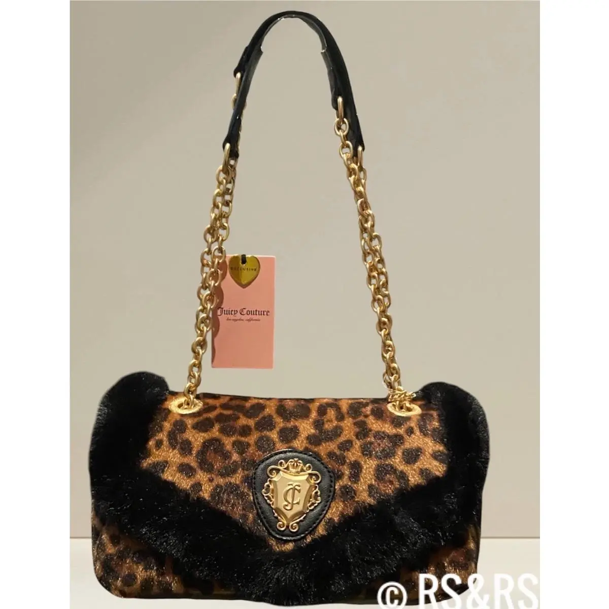 Glamour Gang Leopard Print Fur Trim Satchel Bag by Juicy Couture