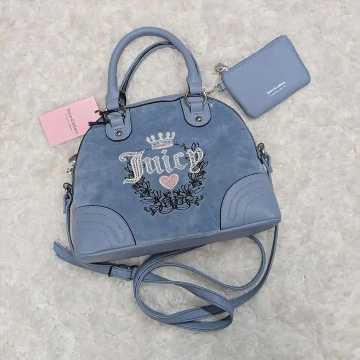 Slate Blue Heritage Satchel Handbag w/ Crossbody Strap by Juicy Couture