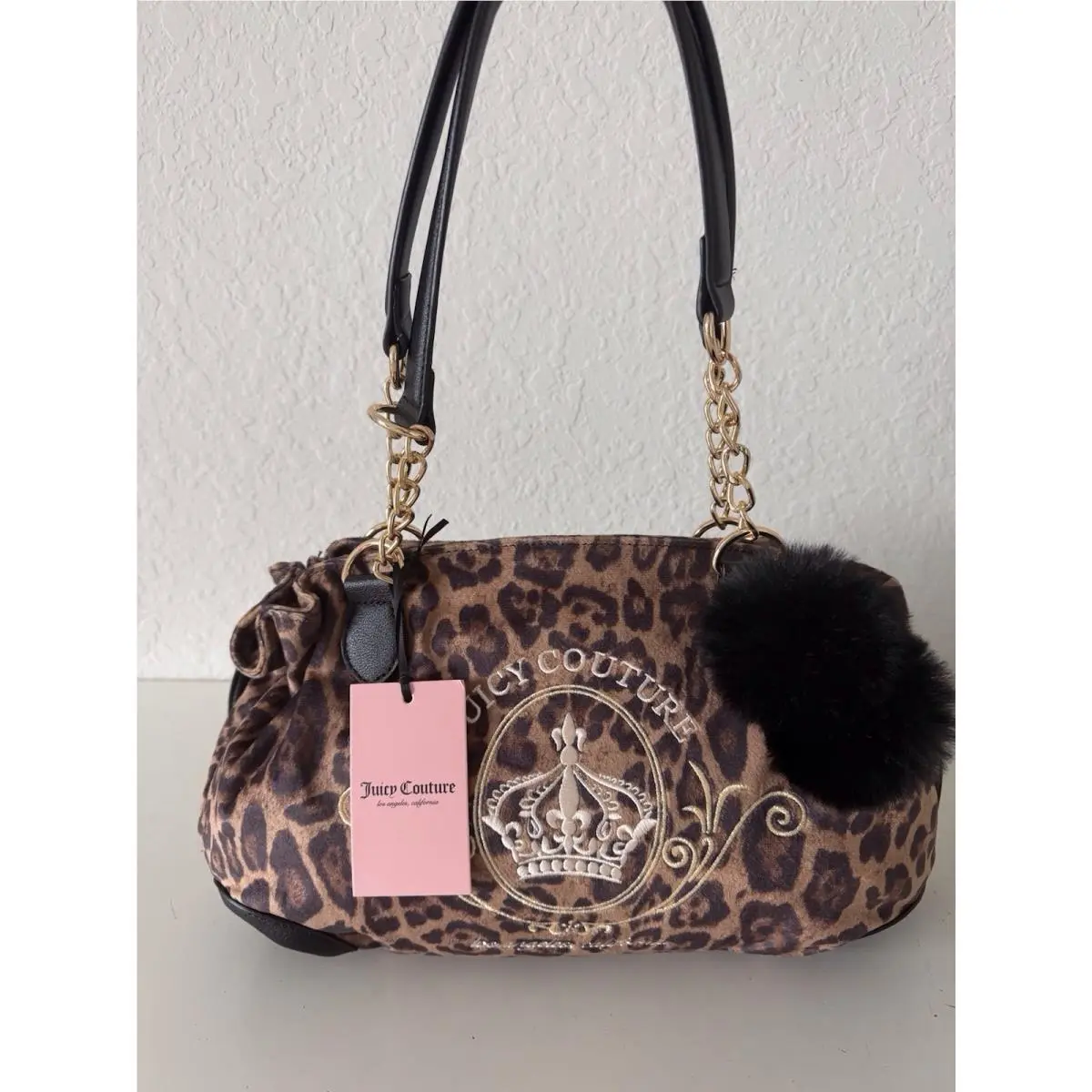 Magnifique Satchel Bag Purse W/pom Pom Charm Natural Leopard by Juicy Couture