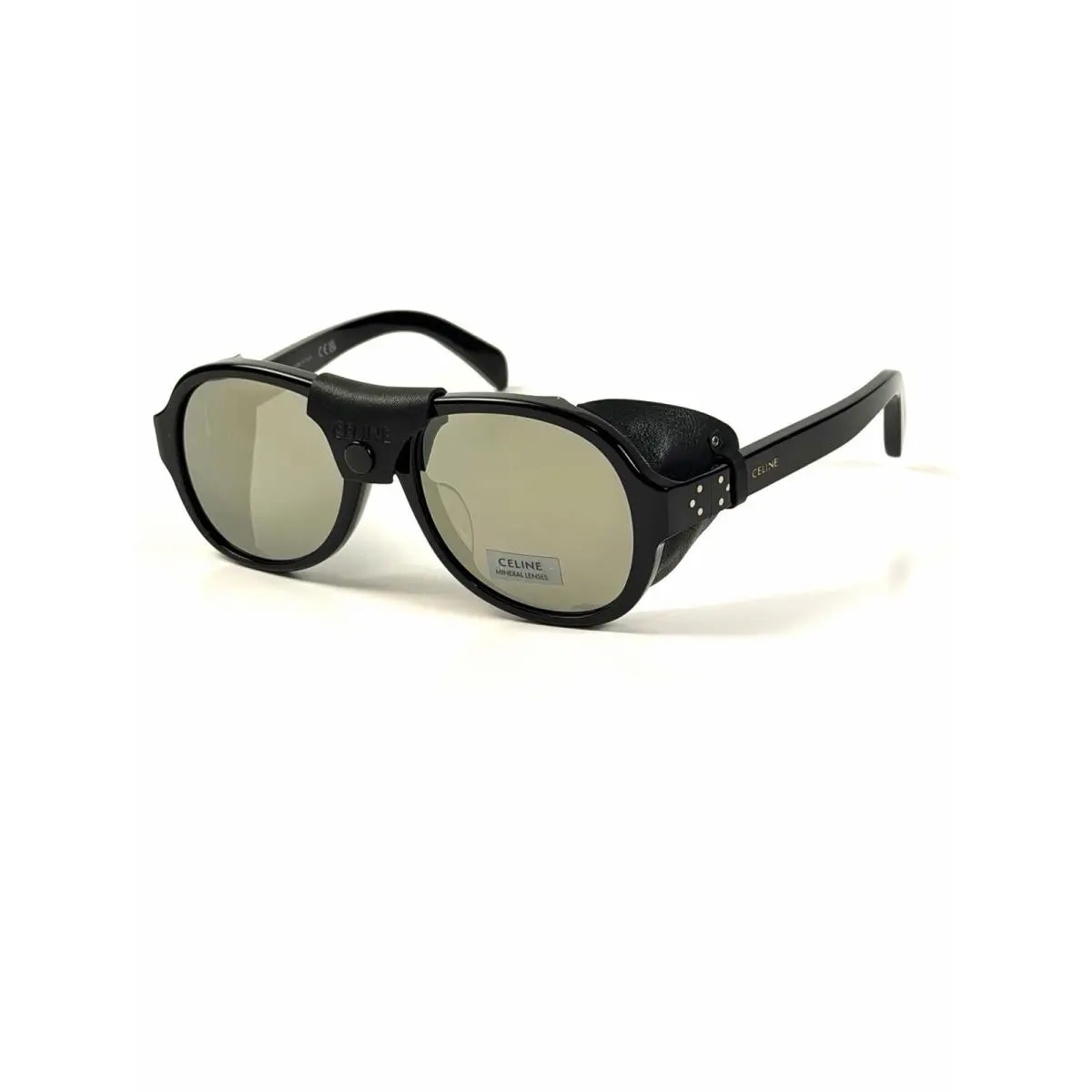 CL40301U 01C Black Leather Pilot Aviator Sunglasses 56-18 by Celine