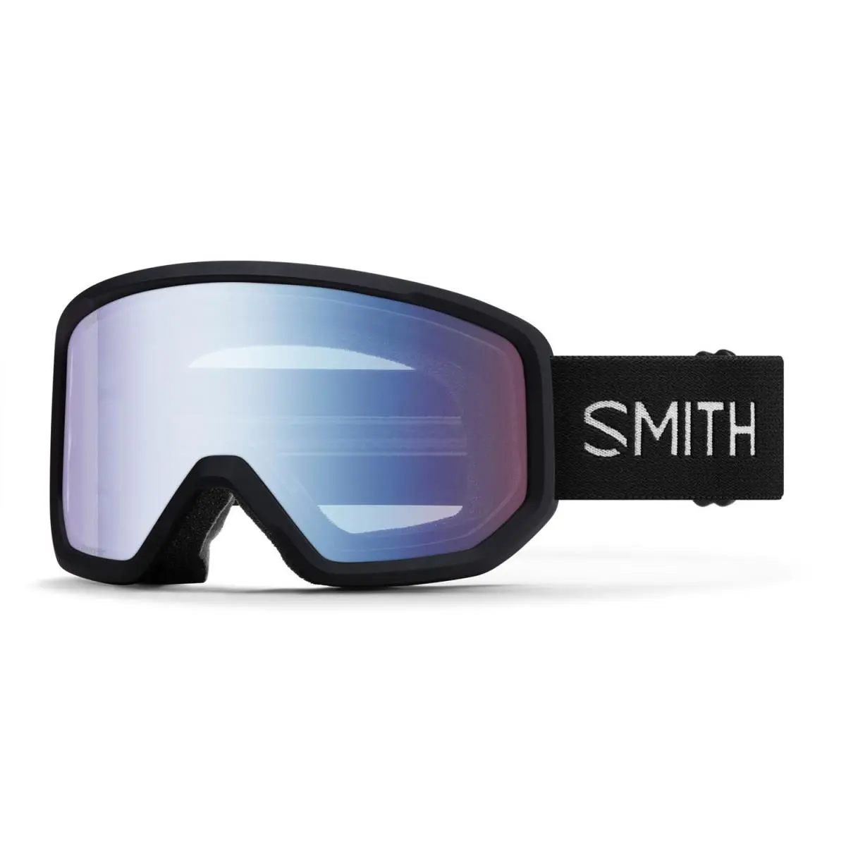 Smith Transfer Low Bridge Snow Goggles Black Frame Blue Sensor Mirror Lens