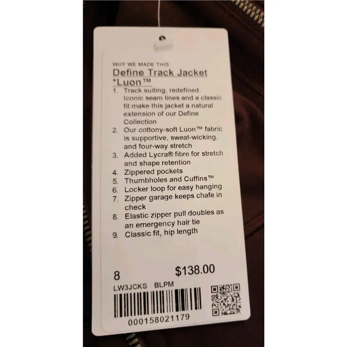 Lululemon clothing - Lululemon Define jacket - Define jacket - W3JCKS - Black Plum (UPC: 000158021179) 8