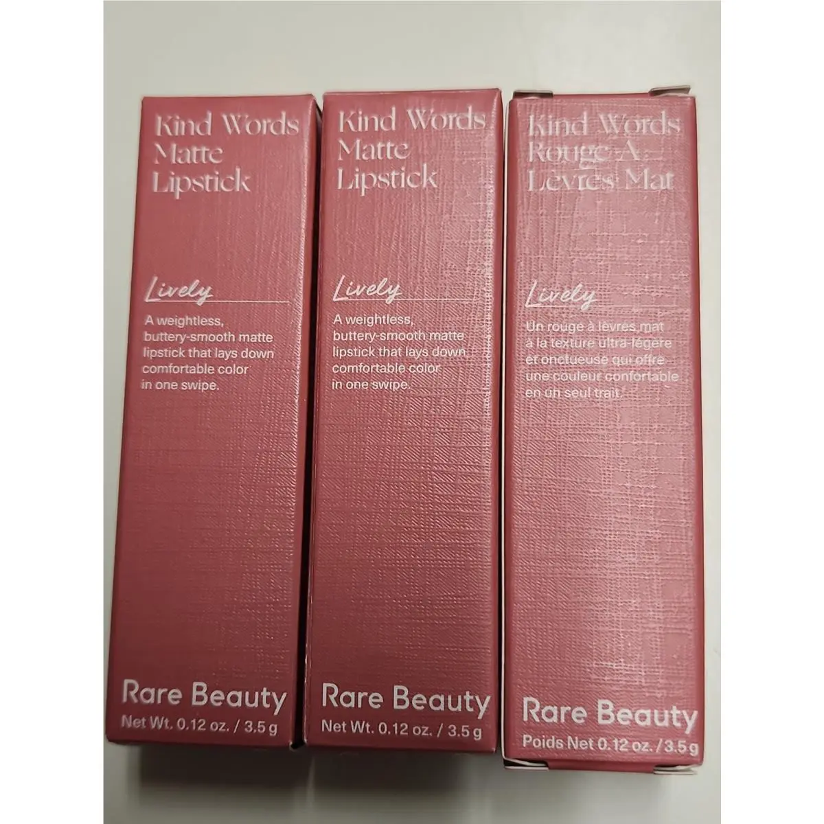 3 Pack Rare Beauty Kind Words Matte Stick Lipstick Lively 0.12oz/3.5g Full Size