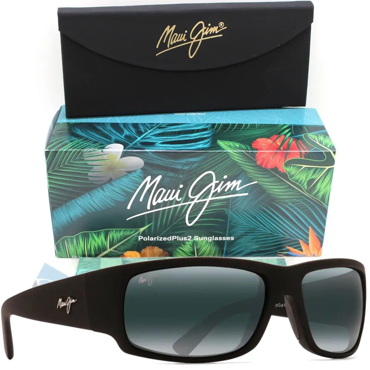 World Cup Polarized Wrap Sunglasses Matte Black MJ0266S-001 by Maui Jim