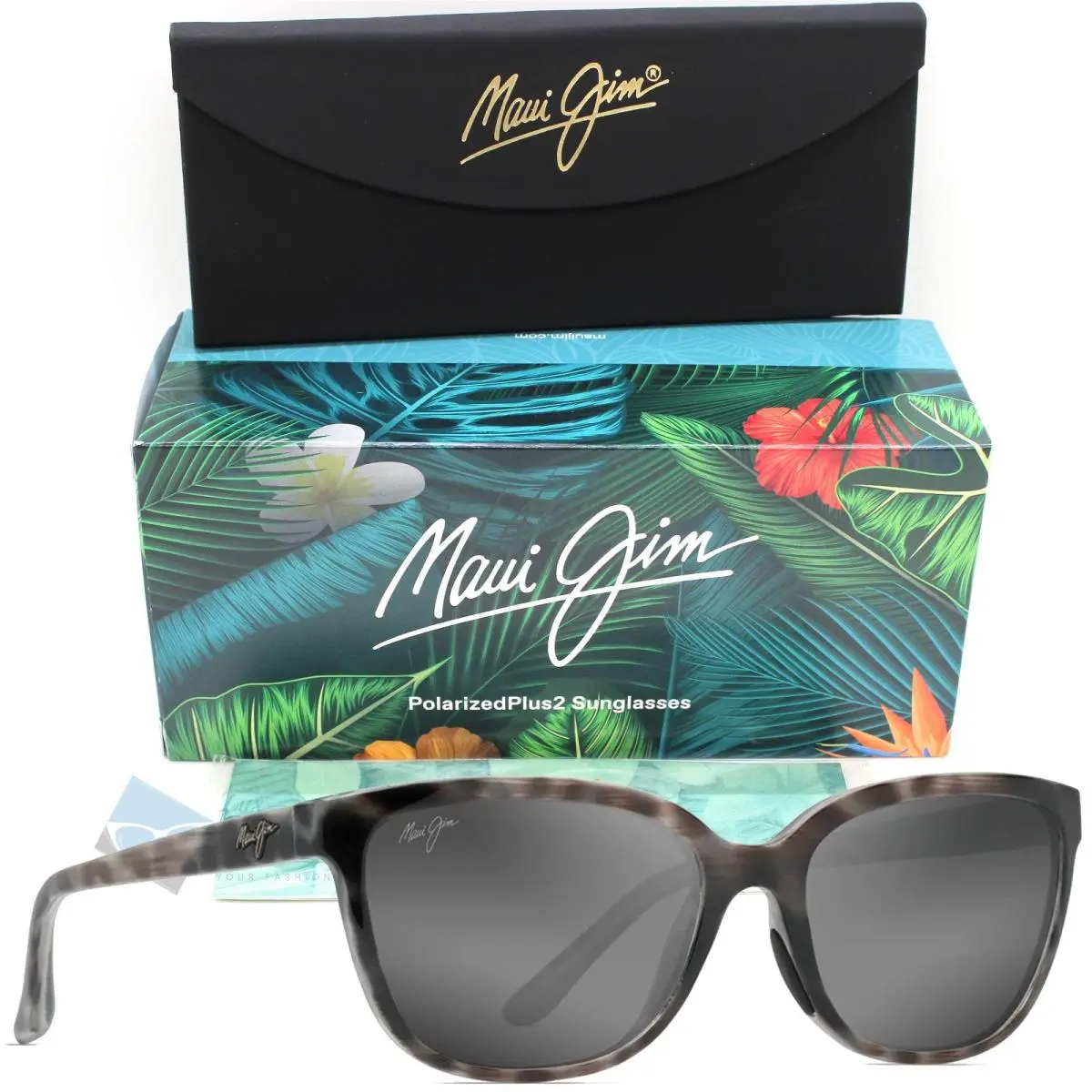 Honi Polarized Womens Cat-eye Sunglasses Grey Tortoise MJ0758S-001 by Maui Jim