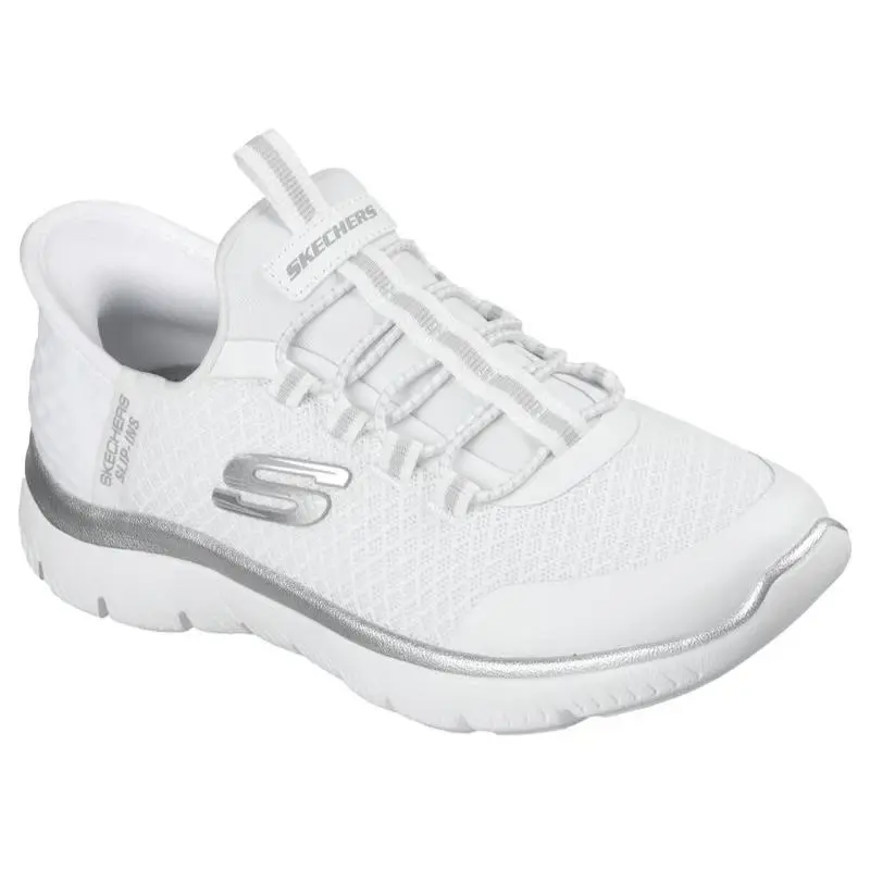 Girls  Slip Ins Summits White Silver Mesh Shoes by Skechers