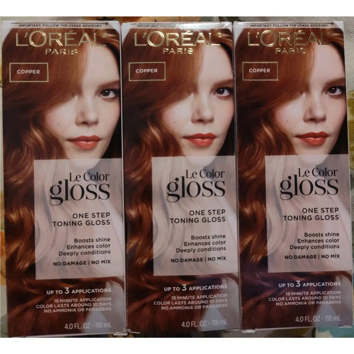 Lot of 3 L`oreal Paris Copper Le Color Gloss One Step Toning Gloss 4 oz Each by L'Oréal