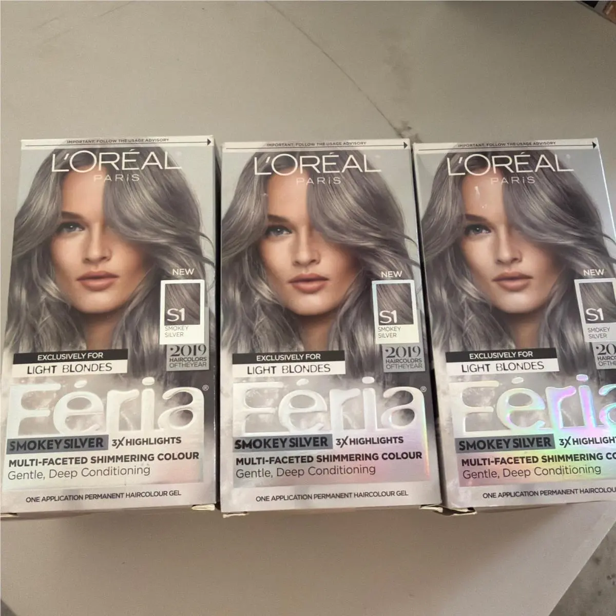 L`oreal Paris Feria Smokey Silver S1 Permanent Hair Color Gel Lot Of 2 by L'Oréal