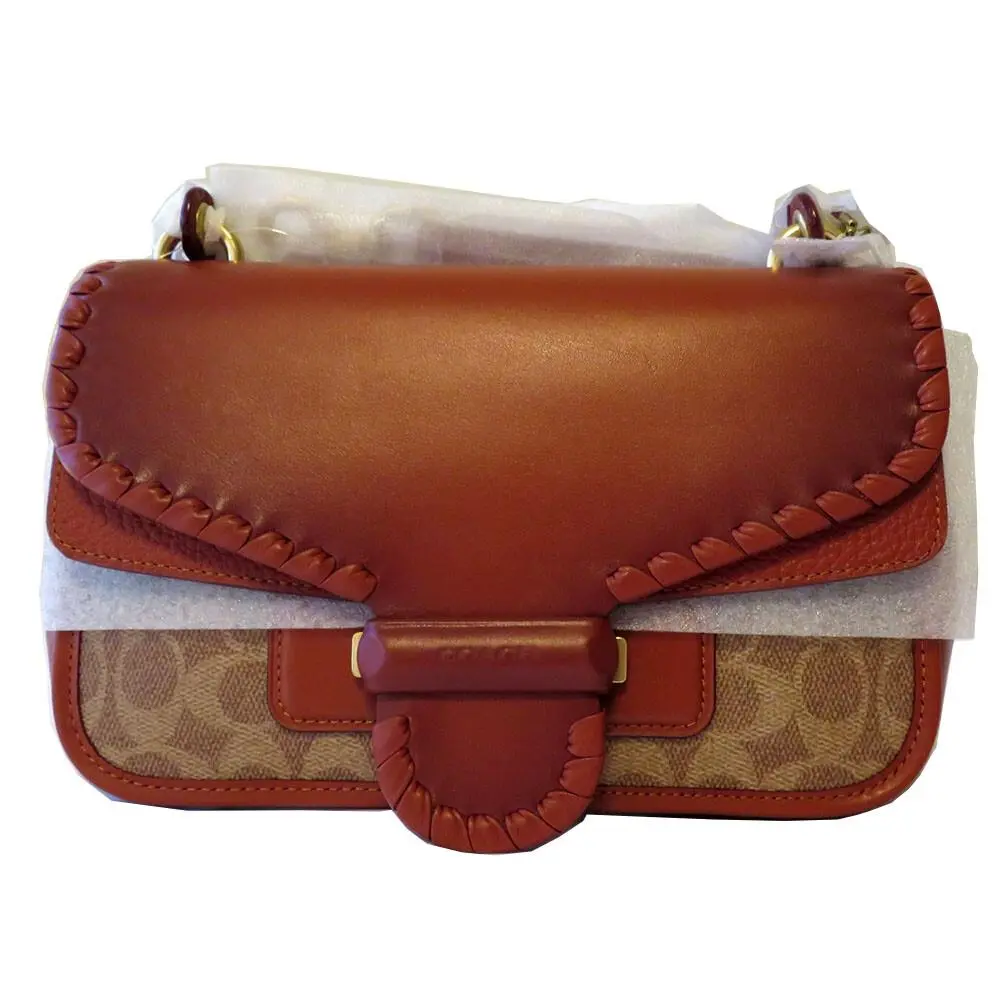 Leather Shoulder Bag In Signature Canvas with Whipstitch by Coach