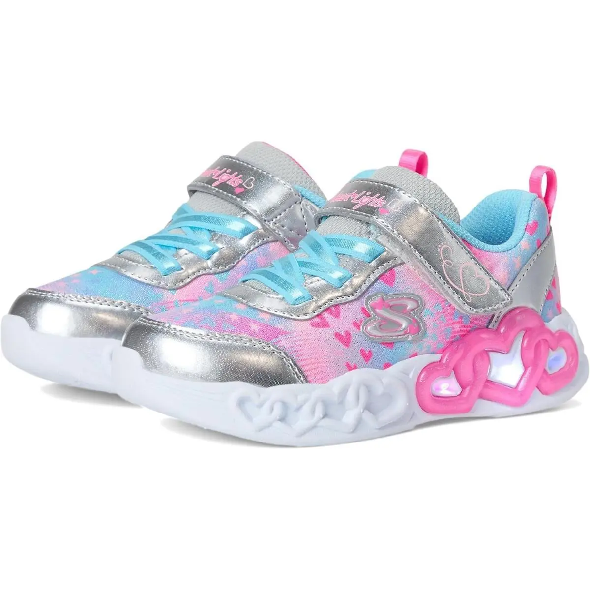 Kids Girls Infinite Heart Lights Sneaker Silver Size 13.5 by Skechers