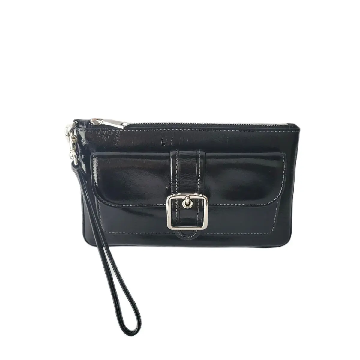 Coach CDY04 Ashton Wristlet Shiny Glazed Patent Leather Clutch Wallet Black