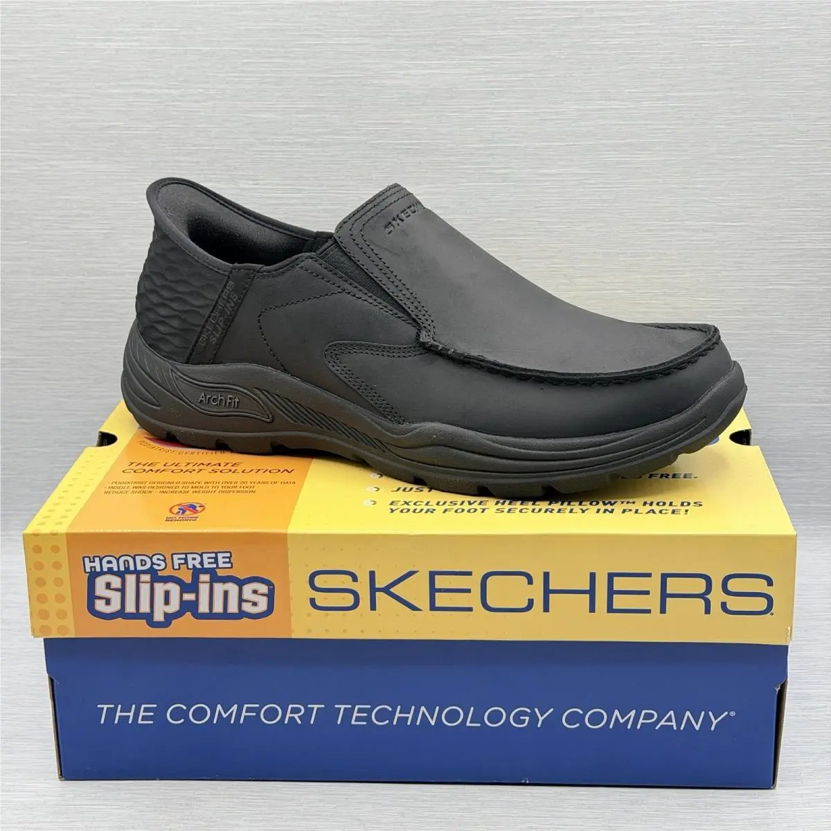 Skechers Slip Ins Men`s 11 Wide Loafers Black Leather Shoes Arch Fit 205204