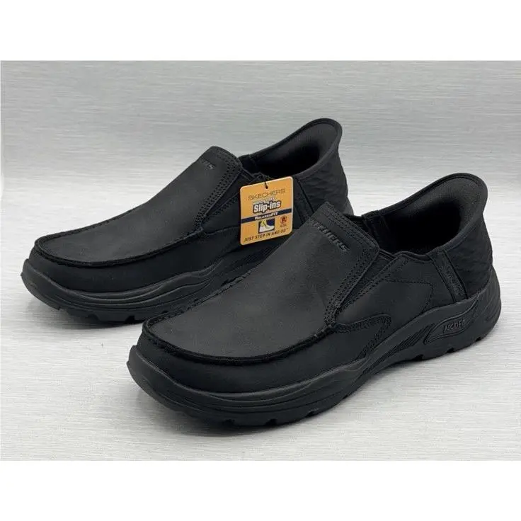 Skechers Men’s Slip Ins Loafers Black Leather Shoes Sz.11 205204 Relaxed-fit