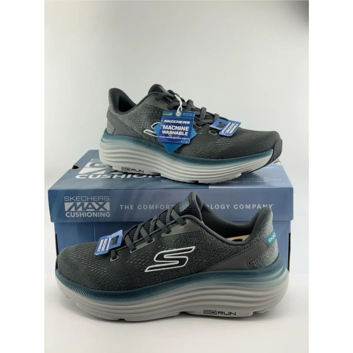 Skechers Gorun Max Cushioning Grey Teal Running Shoes Men’s 220061 Size 11