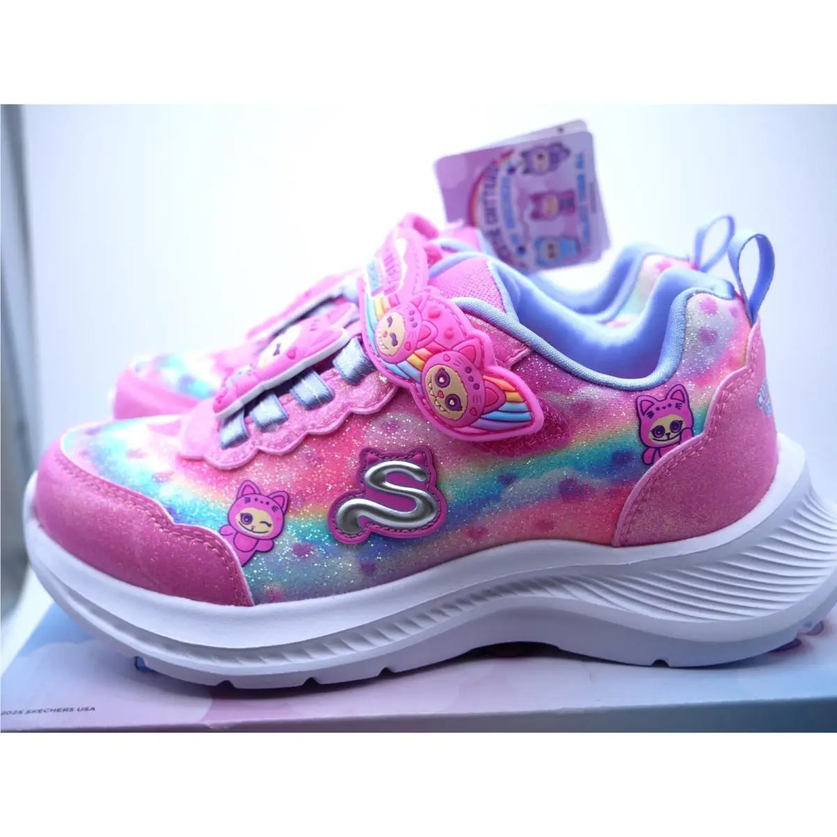 Skechers Jumpsters Cutie Critters Pink Rainbow Glitter Kids Shoes 302363L 12