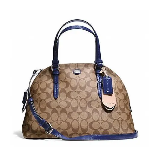 Peyton Signature Cora Domed Satchel Handbag 24606 Silver/ Khaki/ Navy by Coach