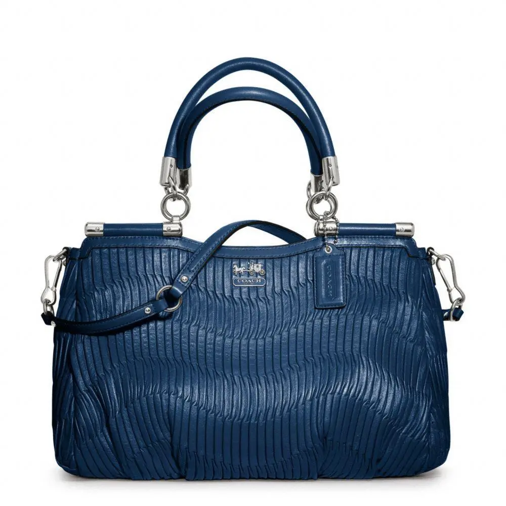 Madison Carrie Gathered Leather Satchel Bag 21281 Silver/rhodium Blue by Coach