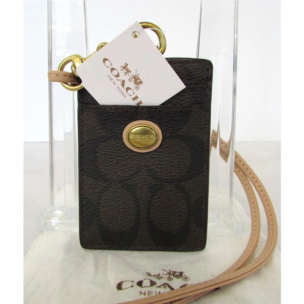 Peyton Signature Lanyard ID Brown Card Holder Medallion Wallet Rare by Coach