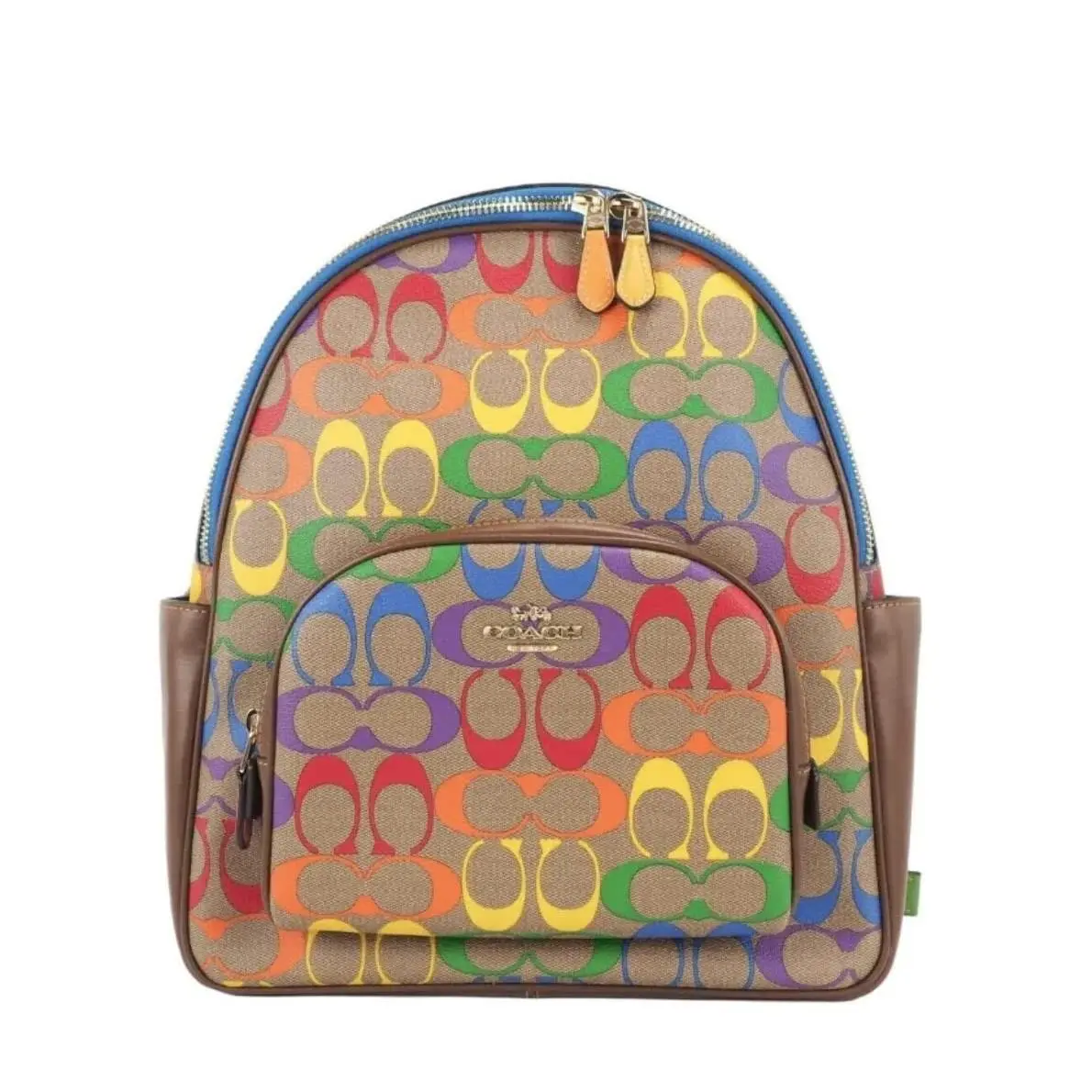 Women`s Court Backpack Rainbow Signature Canvas Khaki Multi Bag by Coach