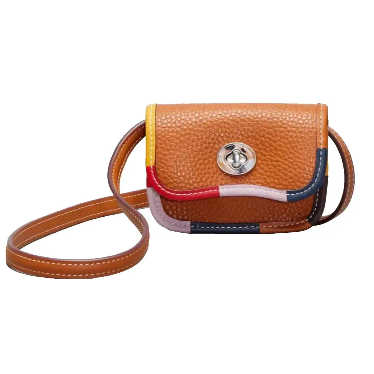 topia Wavy Wallet Crossbody Brown Leather Mini Bag Turnlock Closure by Coach