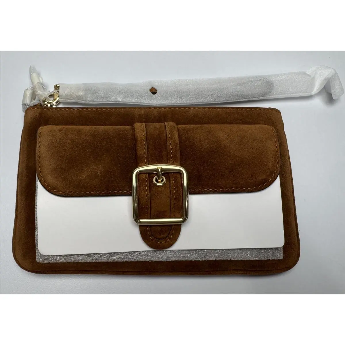 Coach Ashton Wristlet CEN15 Suede Gold Buckle Wallet Warm Brow 700RA