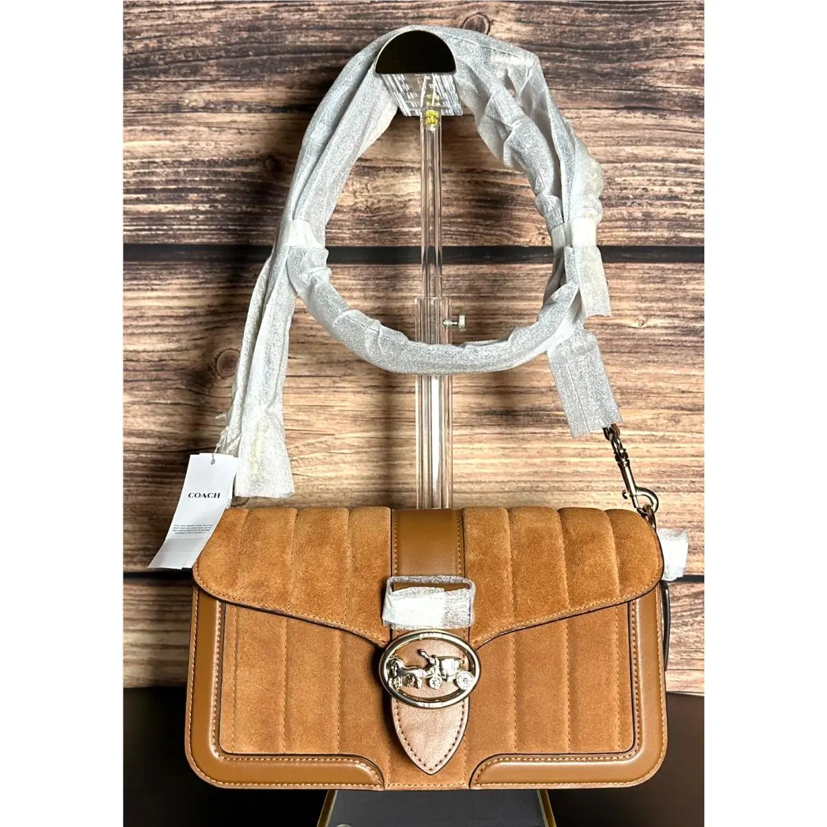 Georgie Shoulder Bag C5635 Linear Quilted Redwood Suede Leather Trim by Coach
