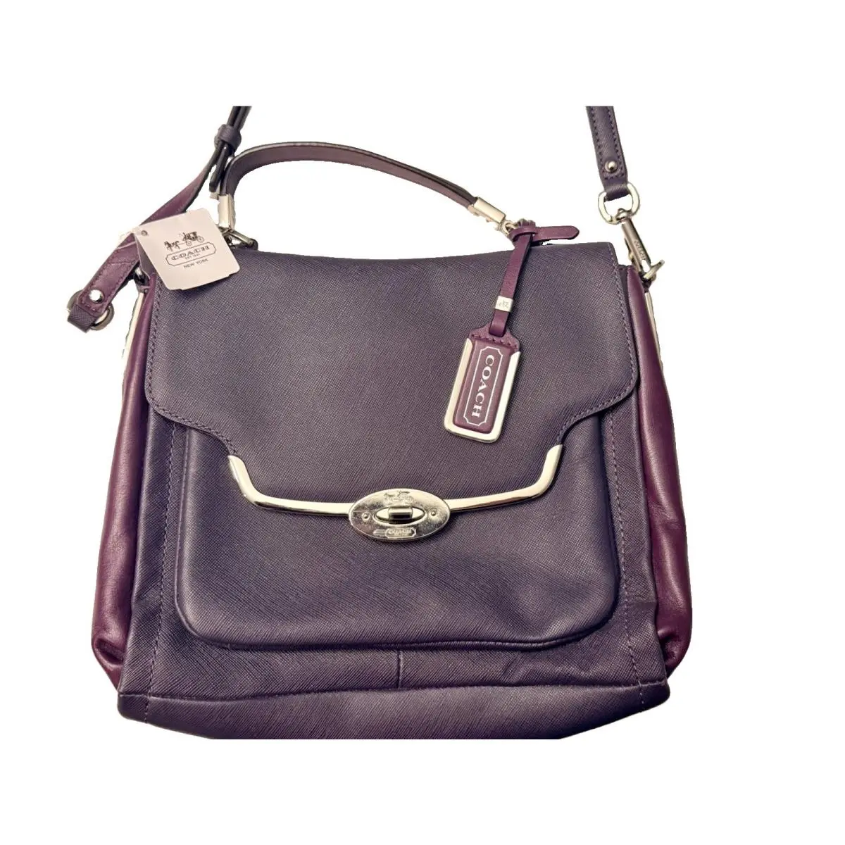 Madison Small Sadie Flap Saffiano Satchel Purse Silver Violet F26274 by Coach
