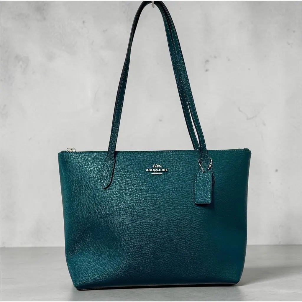 Fiona Zip Tote CW395 Emerald Green Leather Shoulder Bag by Coach