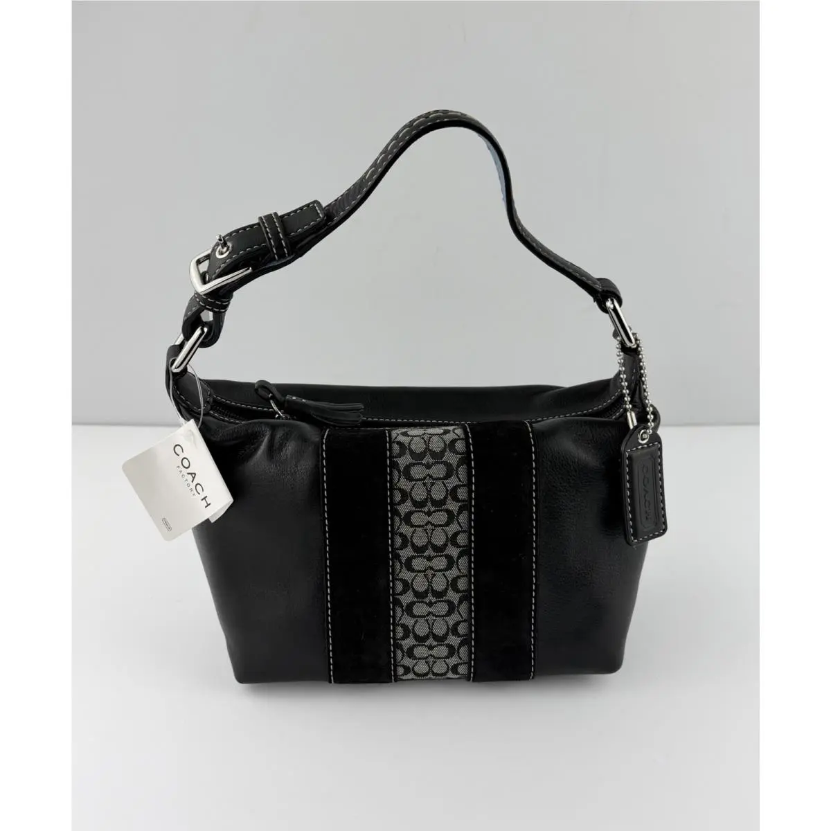 Y2K Leather Suede Signature Demi Pouch Mini Shoulder Bag Vtg Black by Coach