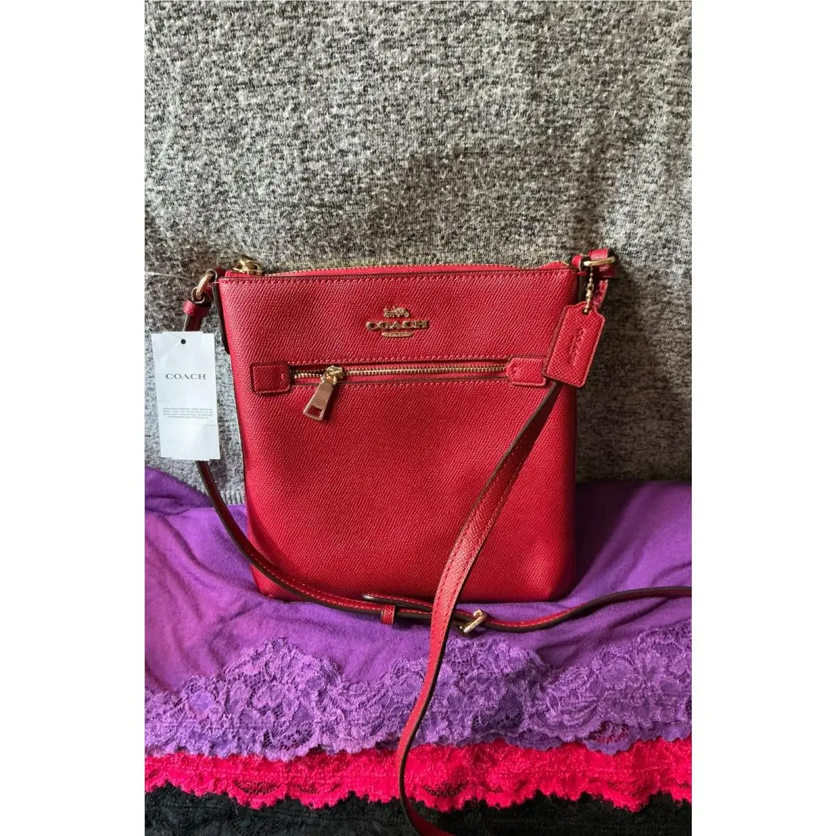 Rowan Red Mini Coated Canvas Zip Crossbody Shoulder Bag Messenger by Coach