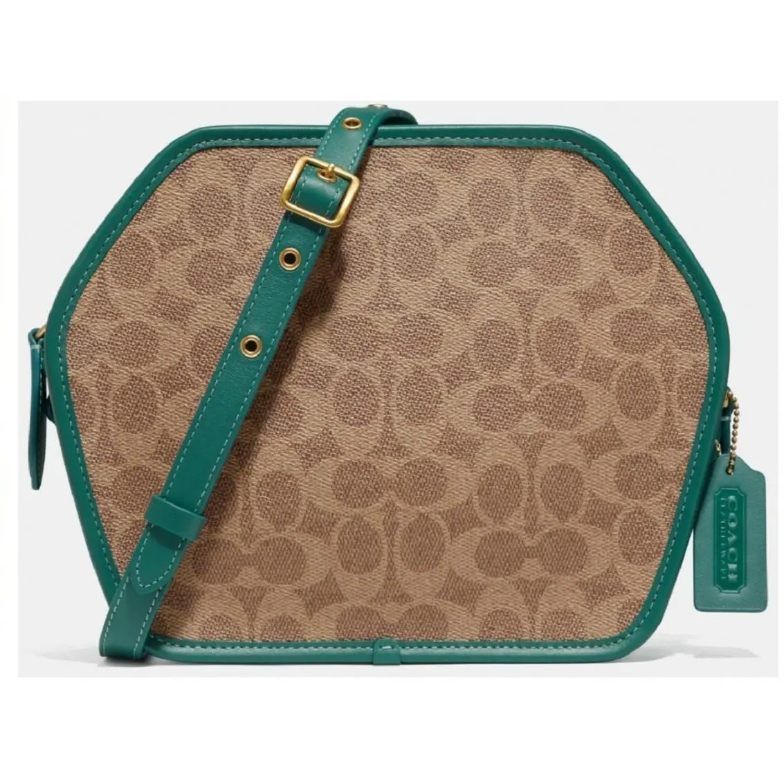 Geometric Zip Pouch Signature CC Crossbody Bag In Tan Dark Aquamarine by Coach