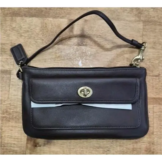 Vintage Coach Brown Leather Legacy Turn Lock Wristlet Clutch Wallet