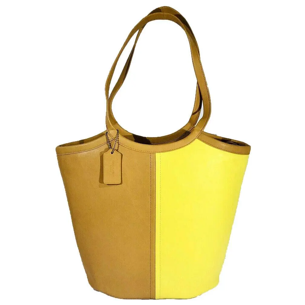 Colorblock Soft Leather Tote Bag Natural Yellow by Coach