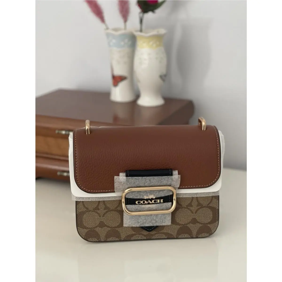 Crossbody Bag Morgan Square in Colorblock Signature Canvas CL462 Khaki by Coach