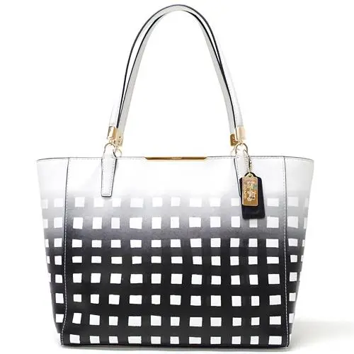 Madison East West Tote in Gingham Saffiano Leather 30118 Li/white/black by Coach