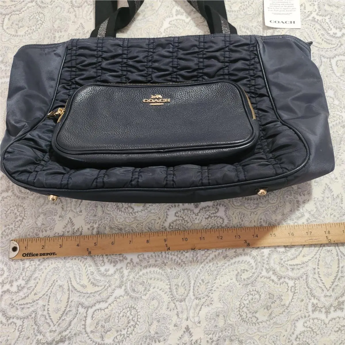 Court Tote Bag Recycled Nylon Ruched Pebble Leather Black Gold C4093 by Coach