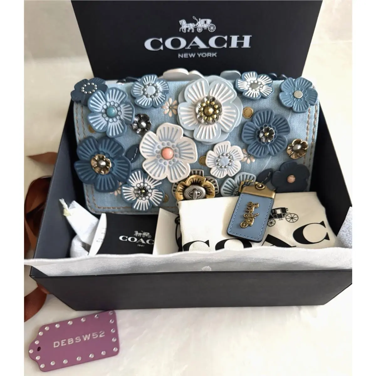 Light Denim Tea Rose`s All Over Dinky 53706 Gift Box by Coach