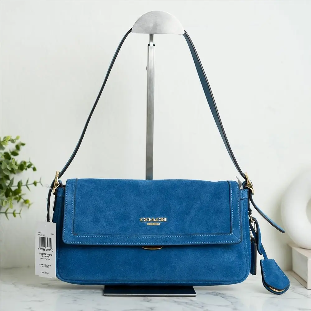 CFP54 Etta Small Flap Shoulder Bag Crossbody In Suede/gold/blue Jay by Coach