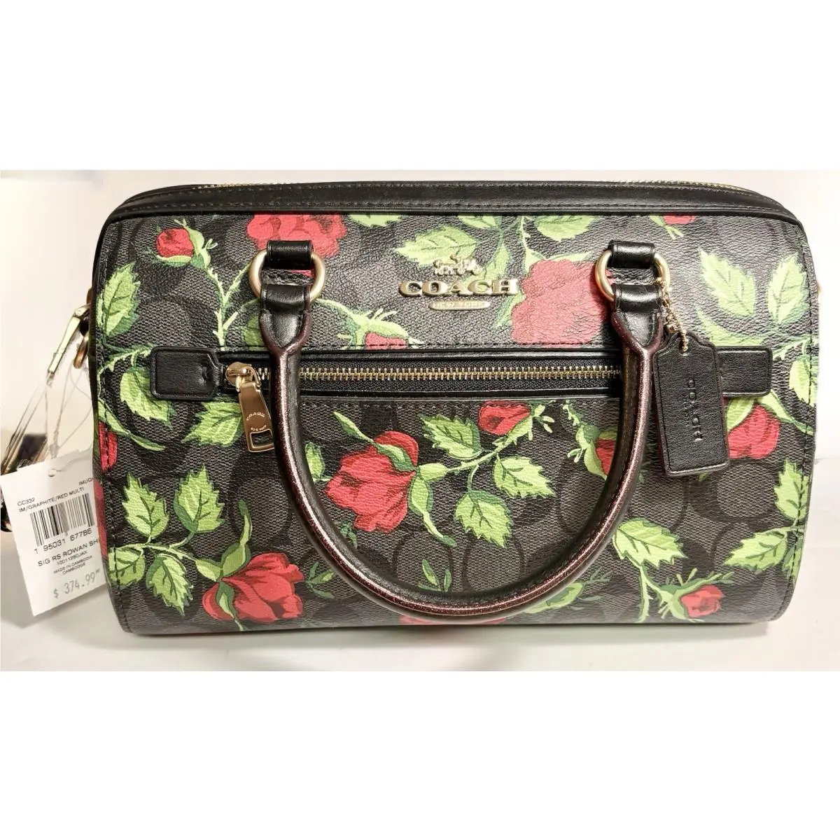 Rowan Satchel Bag In Signature Canvas Leather Rose Floral 10x6x5 2022 by Coach