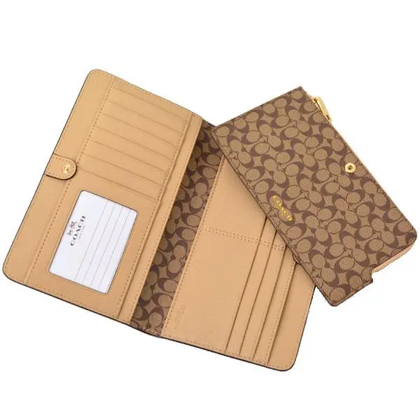 Xgrn Leather Center Snap Wallet W/zip Closure Pocket 52627 IM / by Coach