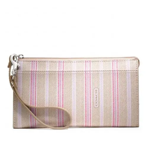 Legacy Weekend Ticking Stripe Zippy Wallet Wristlet 49316 S/khaki Pink by Coach