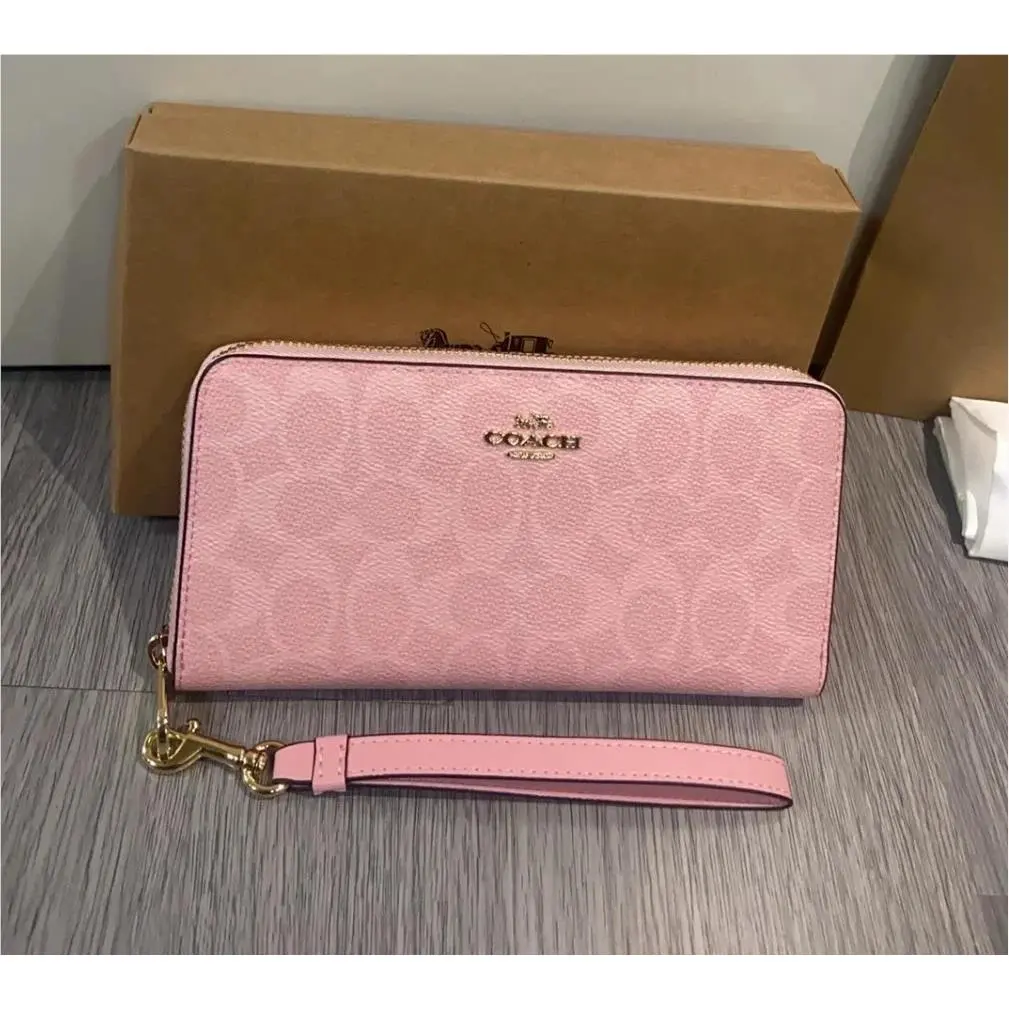 2026 Coach Long Zip Around Wallet In Signature Canvas CW778 Powder Pink