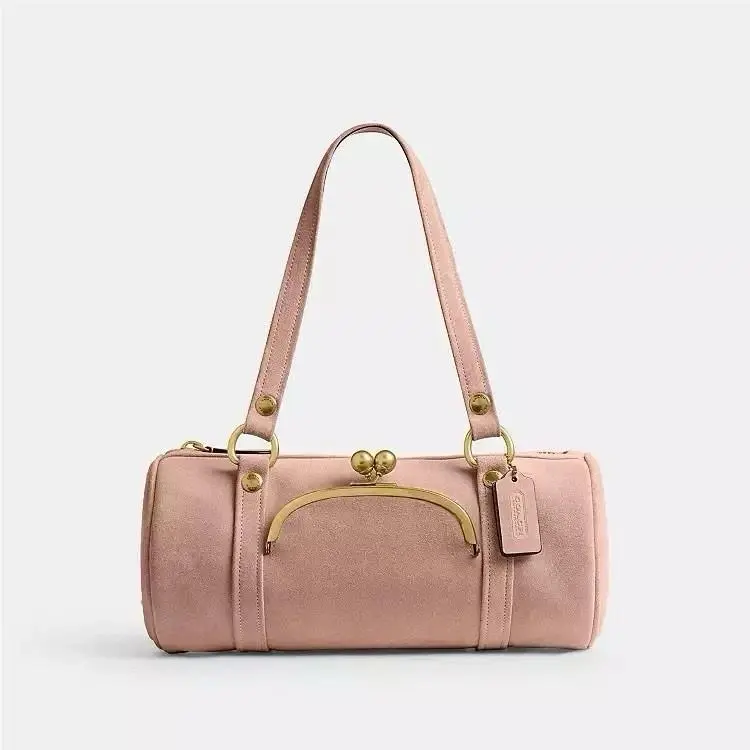 Kisslock Barrel Bag Suede and Soft Grain Leather CDZ16 Brass/nuage by Coach
