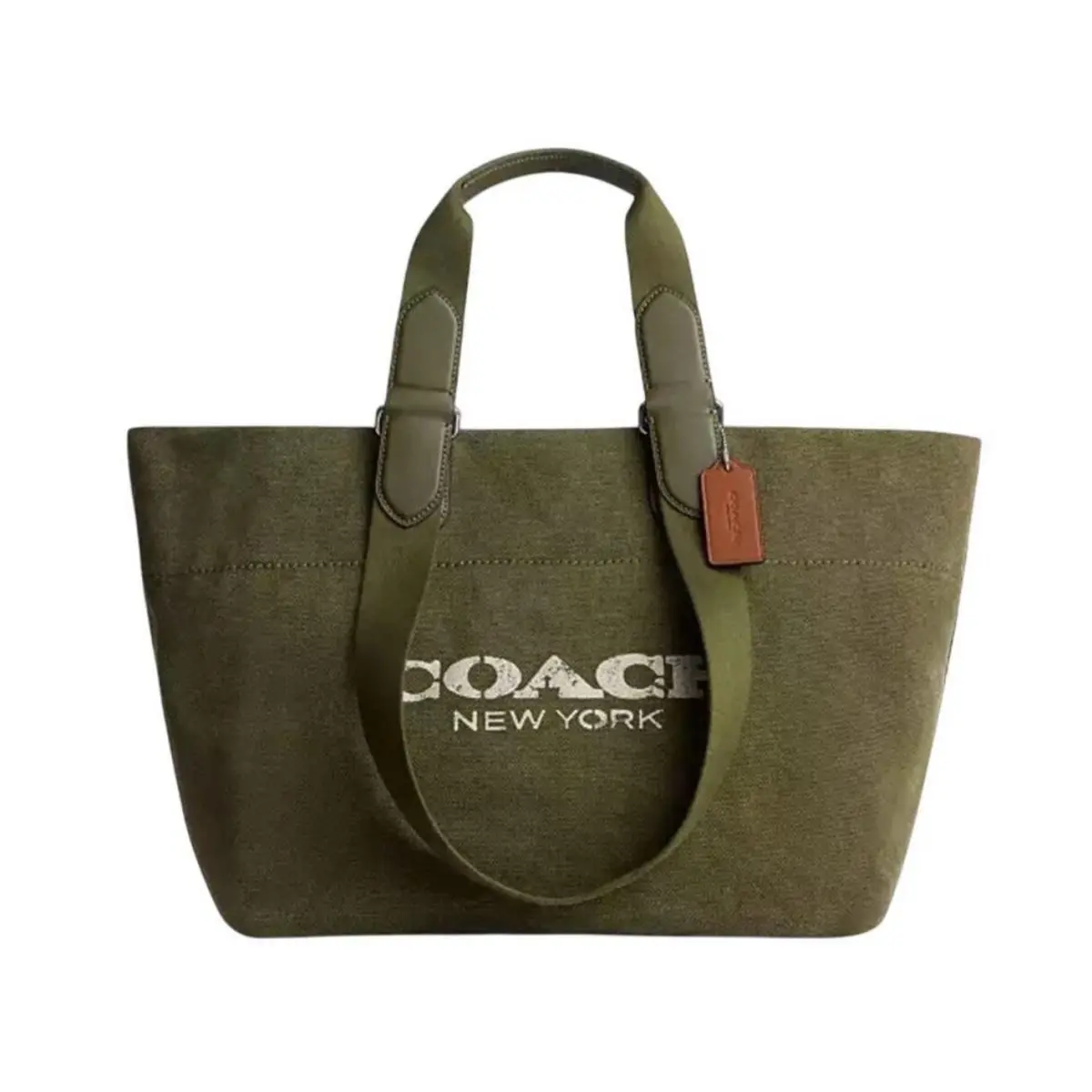 Small Tour Tote Bag Faded Green Denim Smooth Leather Purse by Coach